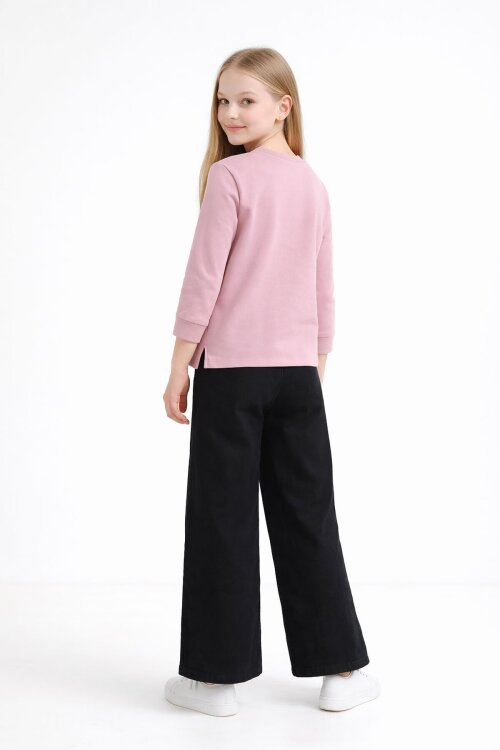 Pembe Gül Nakışlı Badili Jean Pantolonlu Kız Çocuk 2li Takım 23750