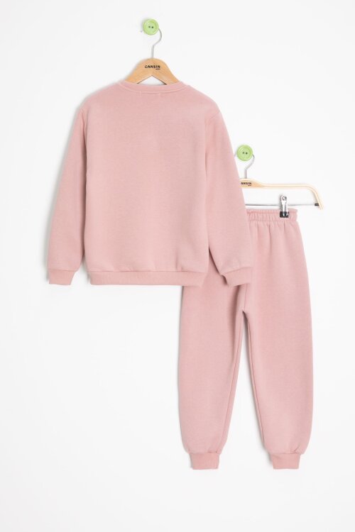 Pembe Gülenyüz Nakışlı Şardonlu Kız Çocuk Eşofman Takımı 23356