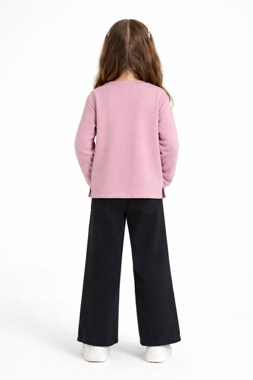 Pembe Kalp Desenli Badili Jean Pantolonlu Kız Çocuk 2li Takım  23744