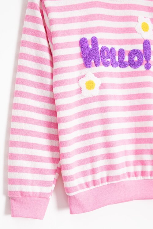 Pembe Papatya Nakışlı Çizgili Kız Çocuk Takım 23350