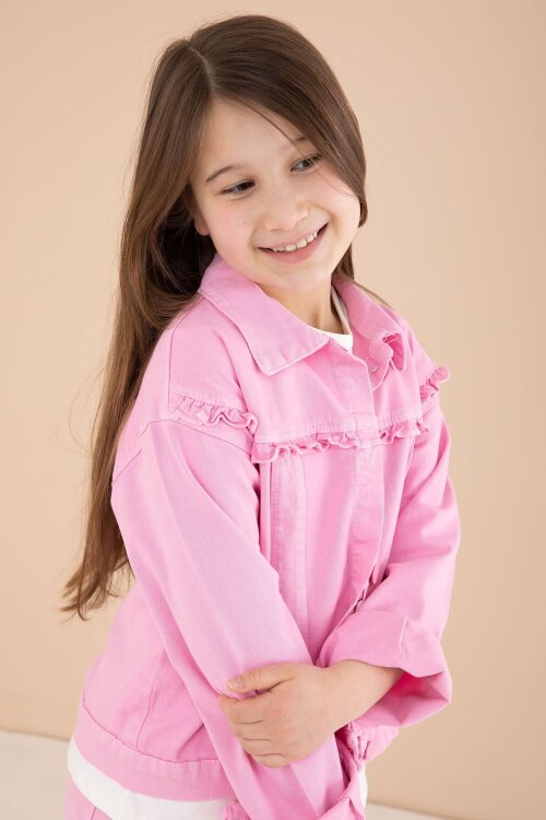 Pembe Sevimli Karakter Baskılı Ceketli ve Pantolonlu 3lü Kız Çocuk Takım 23585