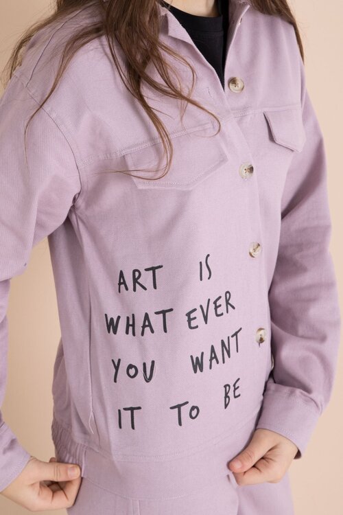 Pembe Yazı Detaylı Gömlekli Kız Çocuk Pantolonlu Gabardin Takım 23564