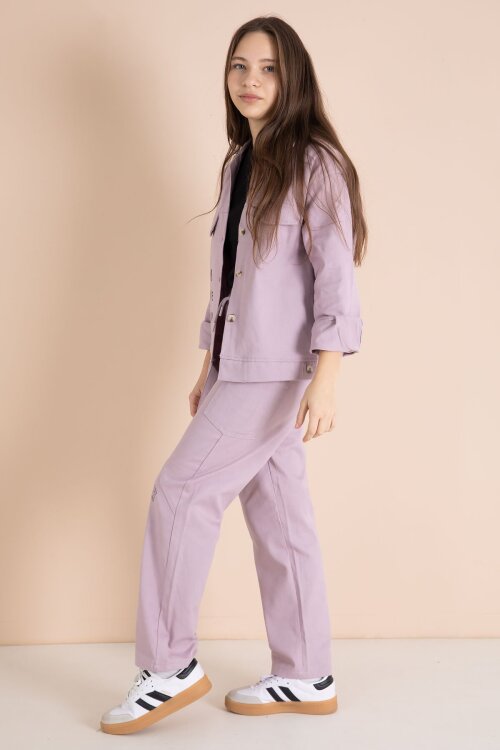 Pembe Yazı Detaylı Gömlekli Kız Çocuk Pantolonlu Gabardin Takım 23564