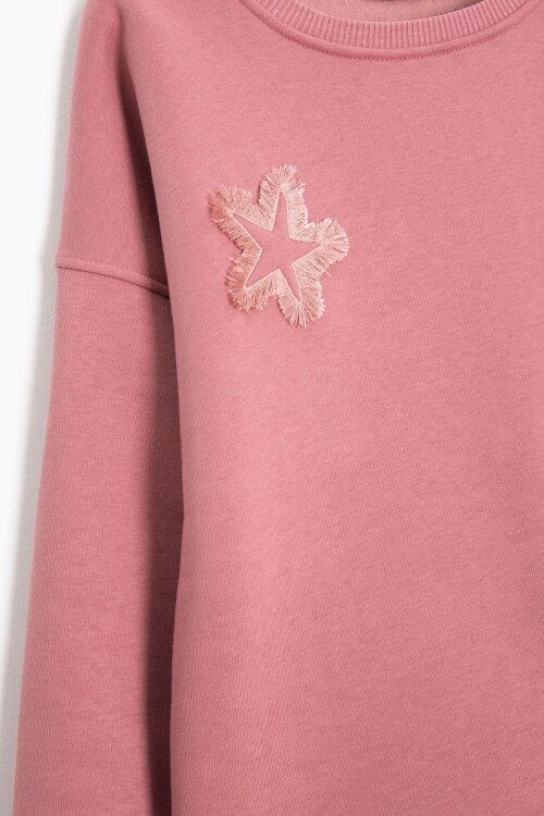 Pembe Yıldız Desenli Geniş Paça Şardonlu Kız Çocuk Eşofman Takımı 23362