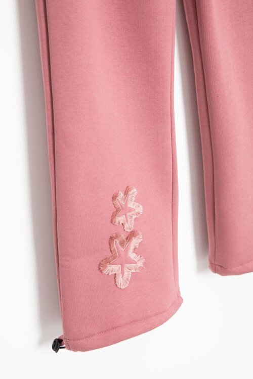 Pembe Yıldız Desenli Geniş Paça Şardonlu Kız Çocuk Eşofman Takımı 23362