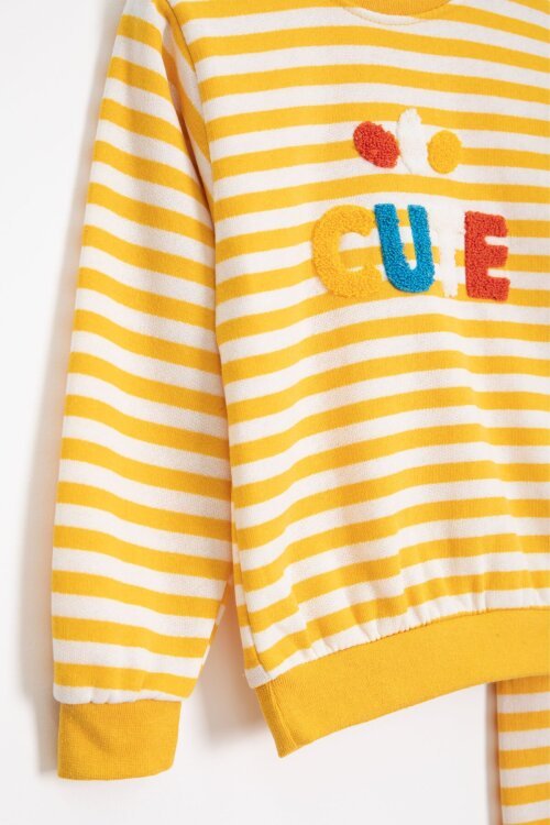 Sarı Erkek Çocuk Cute Nakışlı Çizgili Şardonlu Eşofman Takımı 23309