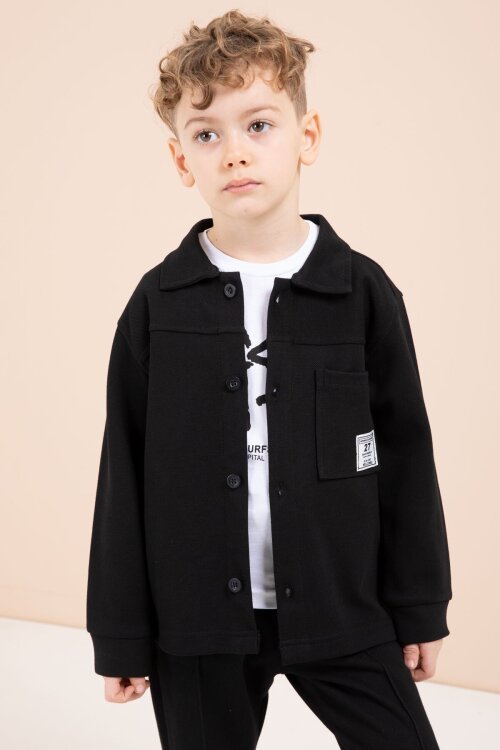 Siyah Arma Detaylı Gömlekli Duble Paça Pantolonlu Erkek Çocuk 3lü Takım 23619