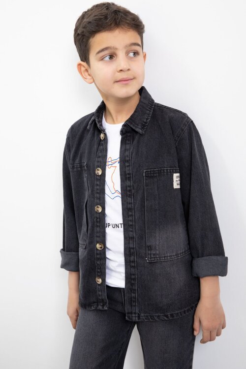 Siyah Armalı Jean Gömlekli Erkek Çocuk Pantolonlu 3lü Jean Takım  23468