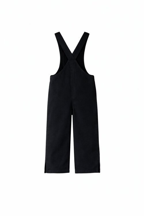 Siyah Ayıcık Cepli Yırtmaçlı Kız Çocuk Salopet Tulum 17715