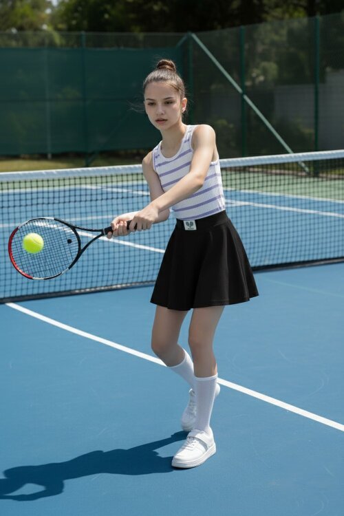 Siyah Beli Lastikli Fitilli Kız Çocuk Tenis Eteği 21044