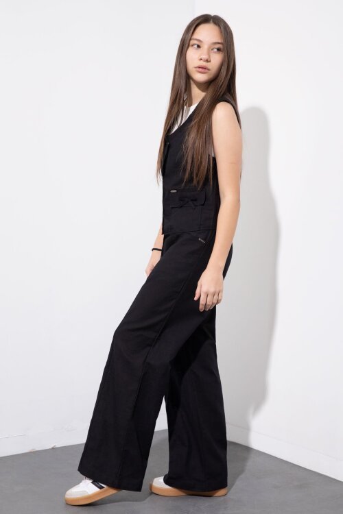 Siyah Cepli Keten Yelekli Yüksek Bel Pantolonlu Kız Çocuk Alt Üst Takım  23544