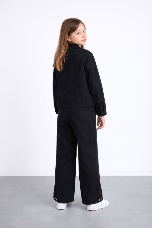 Siyah Çift Düğme Detay Gömlekli Pantolonlu Kız Çocuk Gabardin Takım 23539