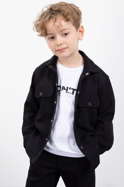 Siyah Çıtçıtlı Gömlekli Erkek Çocuk 3lü Tişörtlü Takım  23378