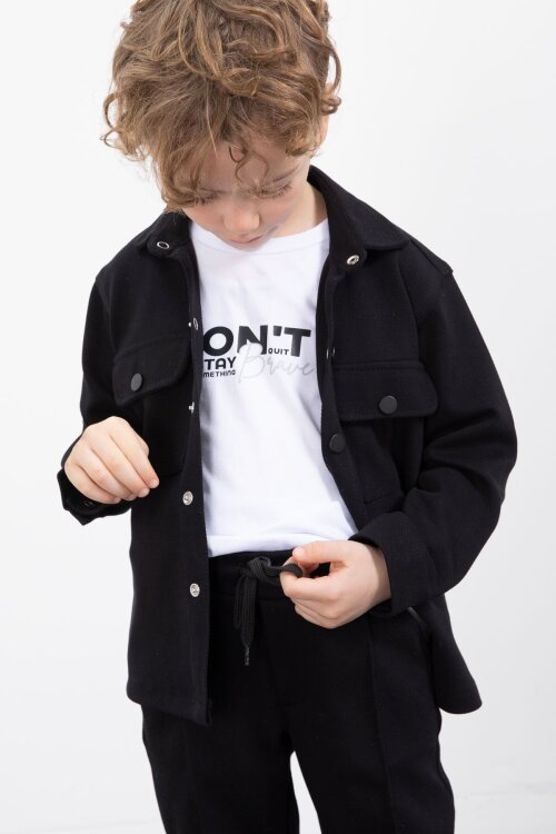 Siyah Çıtçıtlı Gömlekli Erkek Çocuk 3lü Tişörtlü Takım  23378