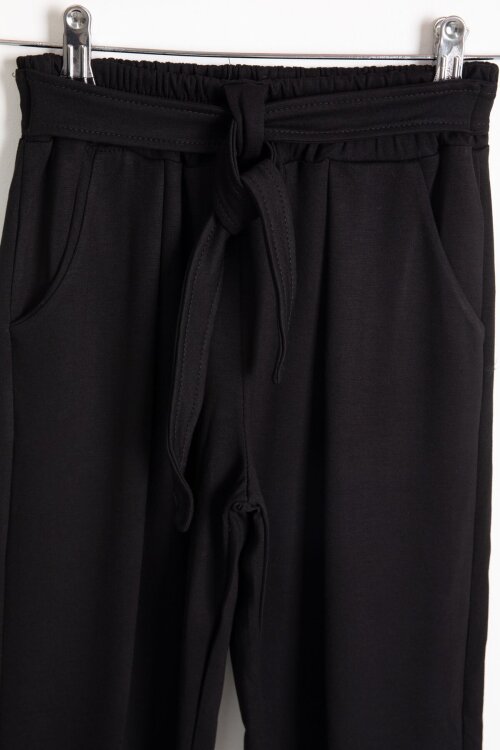 Siyah Çizgi Desenli Taş Detaylı Bluzlu Kız Çocuk Kuşaklı Pantolonlu 2li Takım 23746