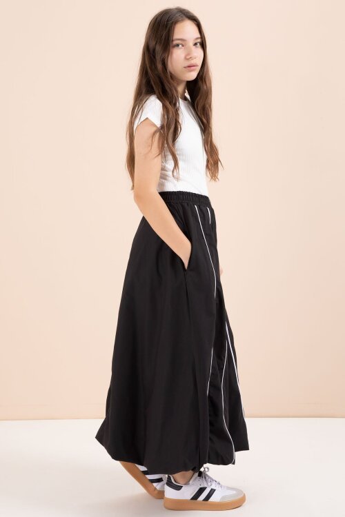 Siyah Çizgili Balon Etekli Kısa Kol Badili 2li Kız Çocuk Takım 23459