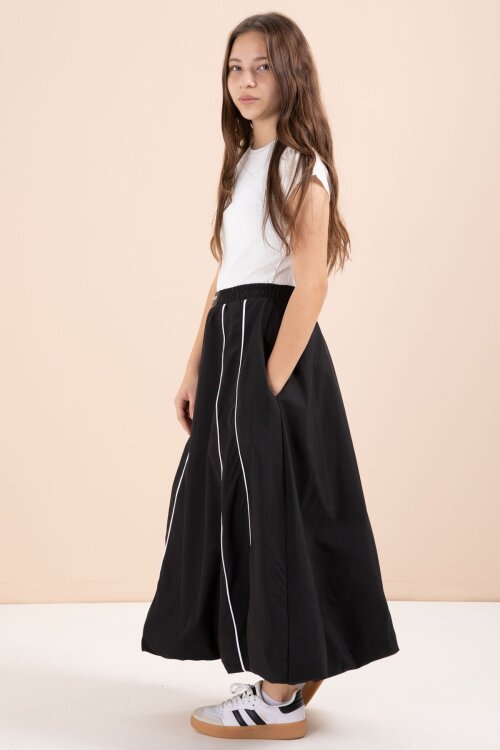 Siyah Çizgili Balon Etekli Kısa Kol Badili 2li Kız Çocuk Takım 23459