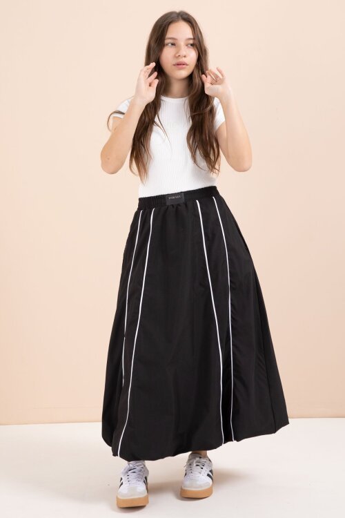 Siyah Çizgili Balon Etekli Kısa Kol Badili 2li Kız Çocuk Takım 23459