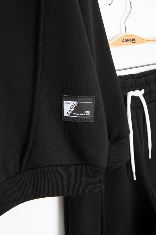 Siyah Erkek Çocuk Arma Detaylı Şardonlu Eşofman Takımı 23349