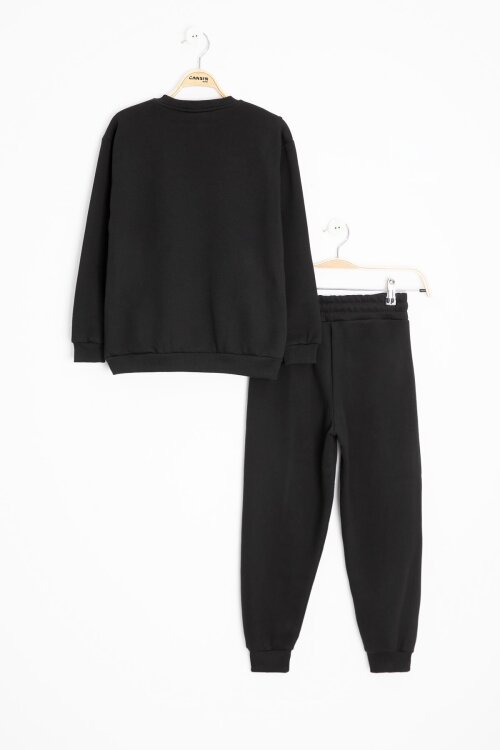 Siyah Erkek Çocuk Arma Detaylı Şardonlu Eşofman Takımı 23349