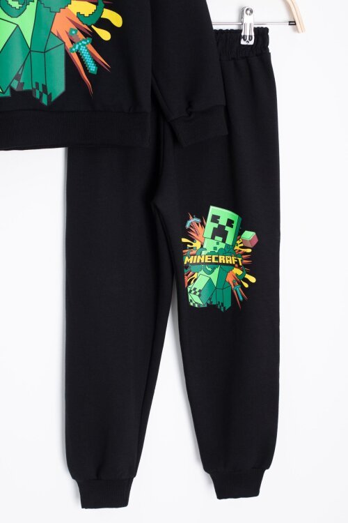 Siyah Erkek Çocuk Karakter Baskılı Bisiklet Yaka Eşofman Takımı 23324