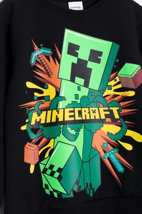 Siyah Erkek Çocuk Karakter Baskılı Bisiklet Yaka Eşofman Takımı 23324