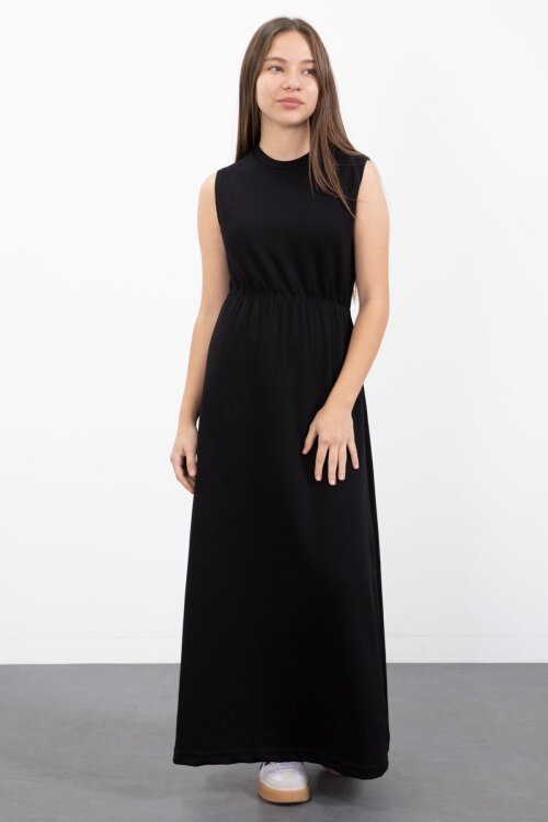 Siyah Fermuarlı Crop Ceketli Sıfır Kol Kız Çocuk Elbise Takımı  23409