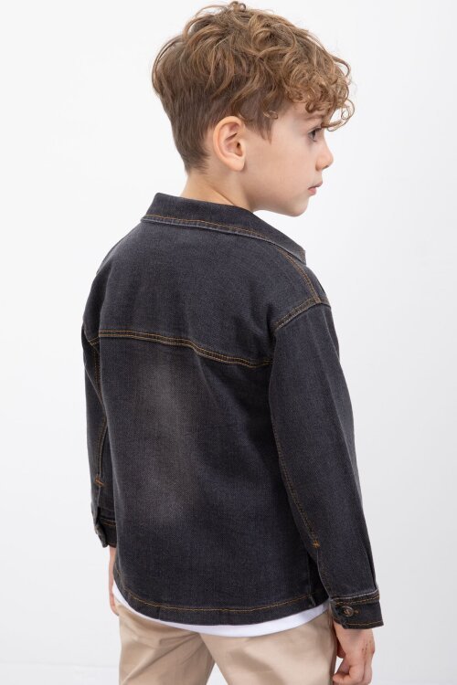 Siyah Fermuarlı Jean Ceketli Erkek Çocuk Pantolonlu 3lü Takım 23387