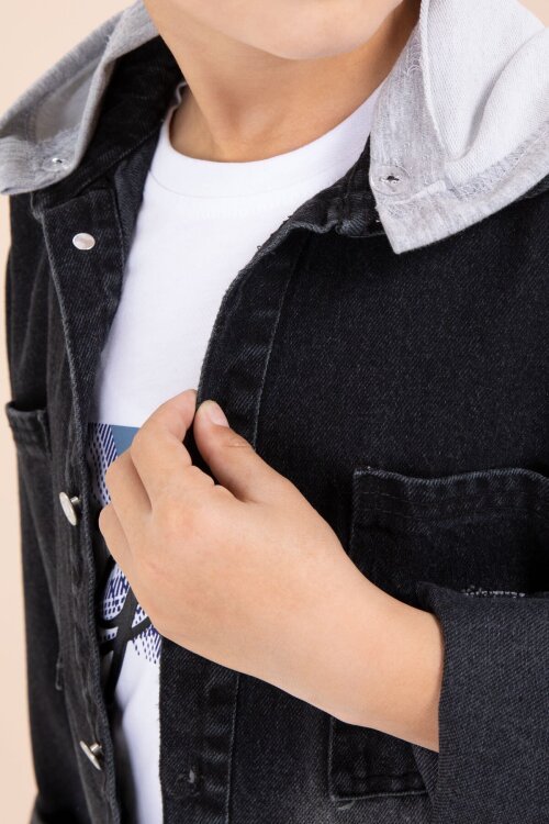 Siyah Kapüşonlu Ceketli Pantolonlu Erkek Çocuk 3lü Jean Takım  23623