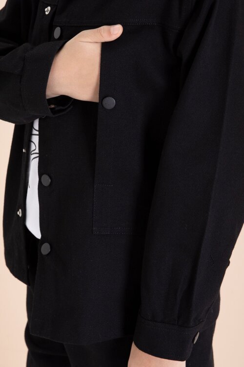 Siyah Kargo Cepli Jean Ceketli ve Pantolonlu Erkek Çocuk Tişörtlü 3lü Takım  23535