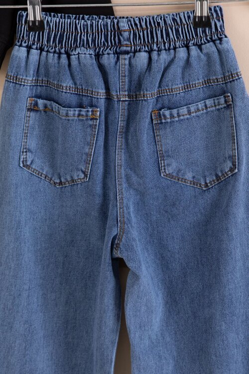 Siyah Kelebek Nakışlı Badili Jean Pantolonlu Kız Çocuk 2li Takım 23412