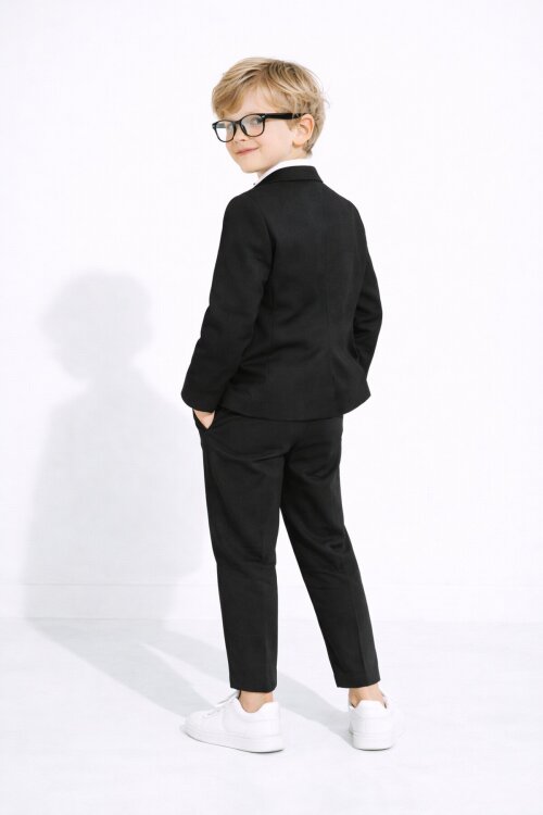Siyah Keten Ceket ve Pantolonlu Erkek Çocuk Papyonlu 4lü Takım Elbise  23521