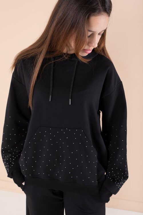 Siyah Kız Çocuk Taş Detaylı 2li Takım 21183