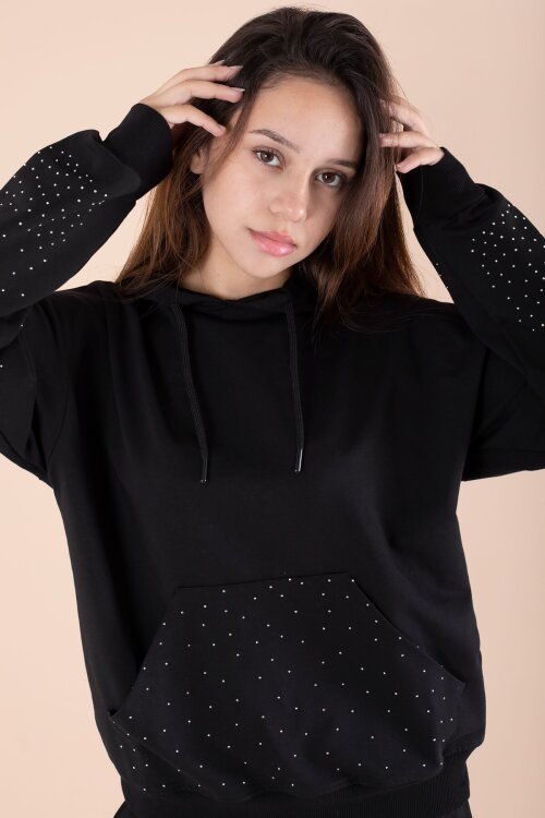 Siyah Kız Çocuk Taş Detaylı 2li Takım 21183