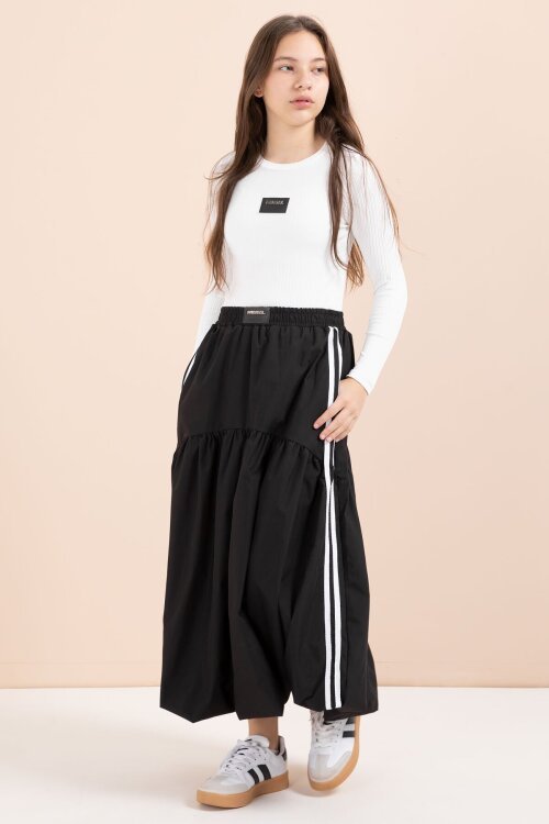 Siyah Şeritli Balon Etekli Uzun Kol Badili 2li Kız Çocuk Takım 23463