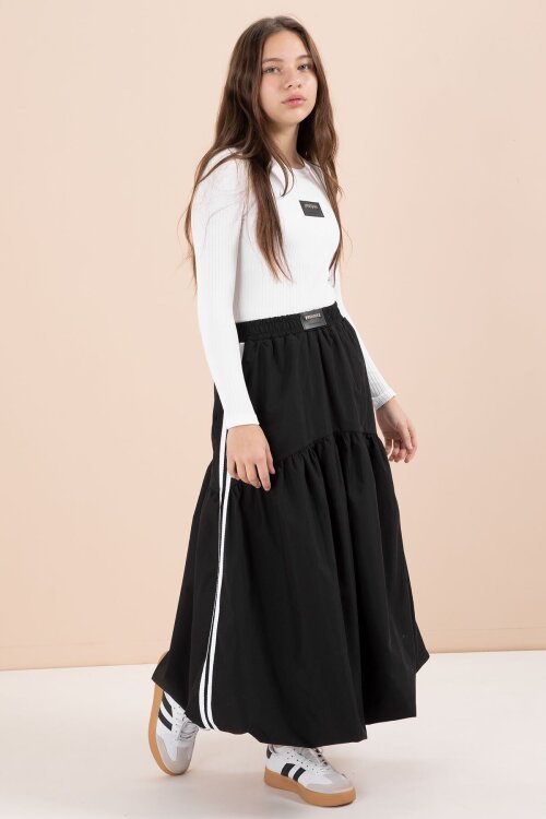 Siyah Şeritli Balon Etekli Uzun Kol Badili 2li Kız Çocuk Takım 23463