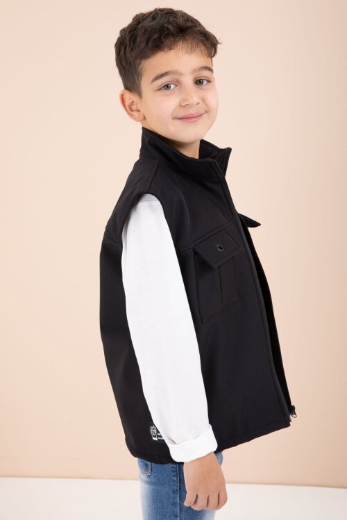 Siyah Sıfır Kol Yelekli Badili Erkek Çocuk 3lü Pantolonlu Takım  23486