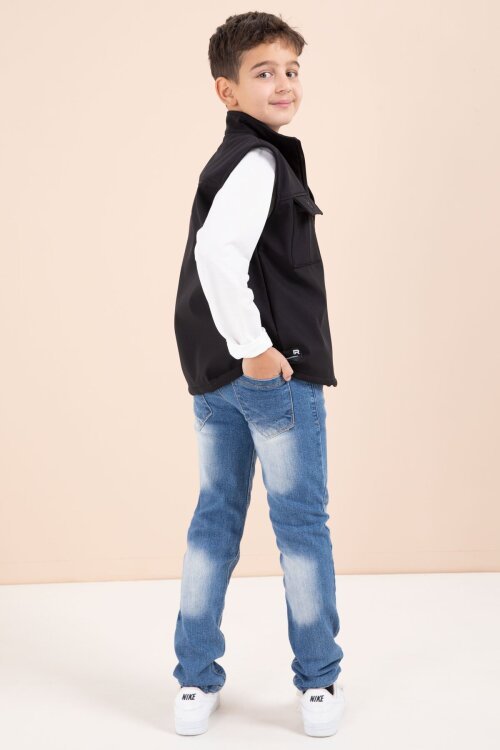 Siyah Sıfır Kol Yelekli Badili Erkek Çocuk 3lü Pantolonlu Takım  23486
