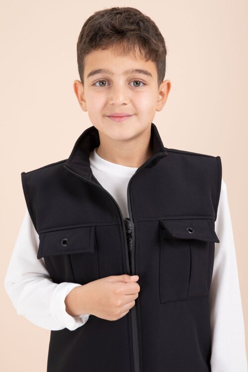 Siyah Sıfır Kol Yelekli Badili Erkek Çocuk 3lü Pantolonlu Takım  23486