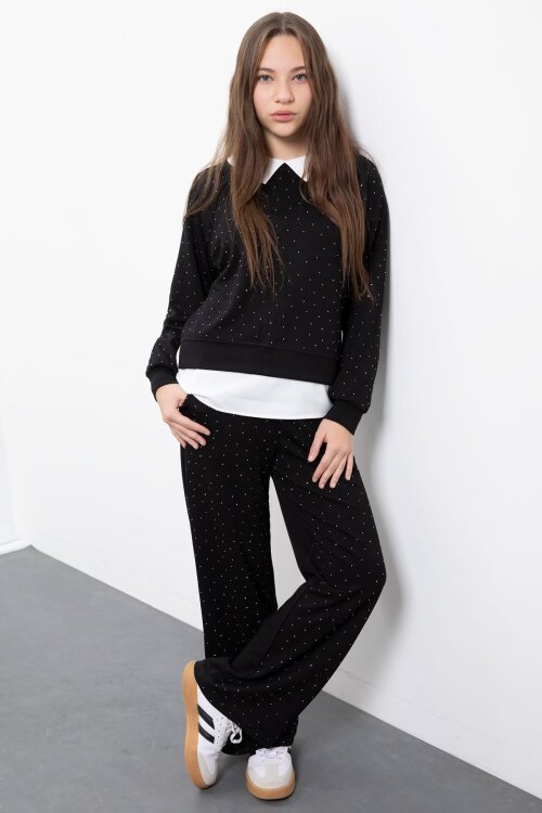 Siyah Taş Detaylı  Pantolonlu Kız Çocuk 3lü Gömlekli Takım  23477