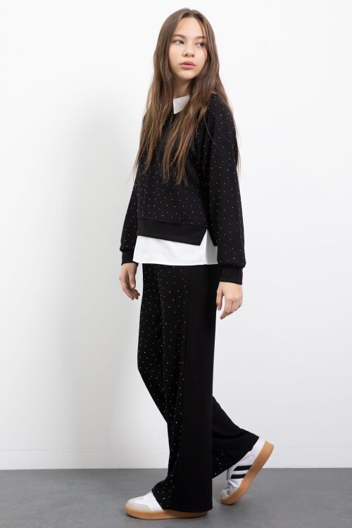 Siyah Taş Detaylı  Pantolonlu Kız Çocuk 3lü Gömlekli Takım  23477