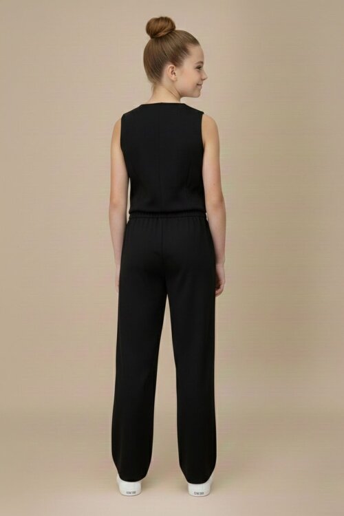 Siyah V Yaka Düğmeli Yelekli Geniş Paça Pantolonlu Kız Çocuk 2li Takım 20723