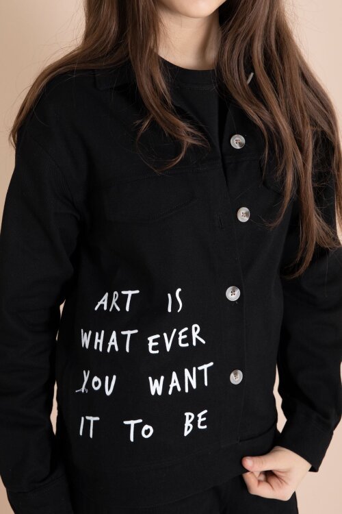 Siyah Yazı Detaylı Gömlekli Kız Çocuk Pantolonlu Gabardin Takım 23563