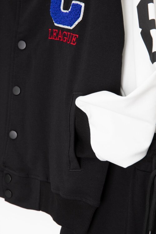 Siyah Yazı Nakışlı Kolej Ceketli Erkek Çocuk Eşofman Takımı 21222