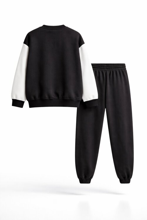 Siyah Yazı Nakışlı Kolej Ceketli Erkek Çocuk Eşofman Takımı 21222