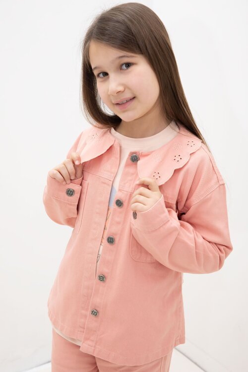 Somon Çiçek Yaka Detaylı Ceketli Kız Çocuk Pantolonlu 3lü Takım 23631