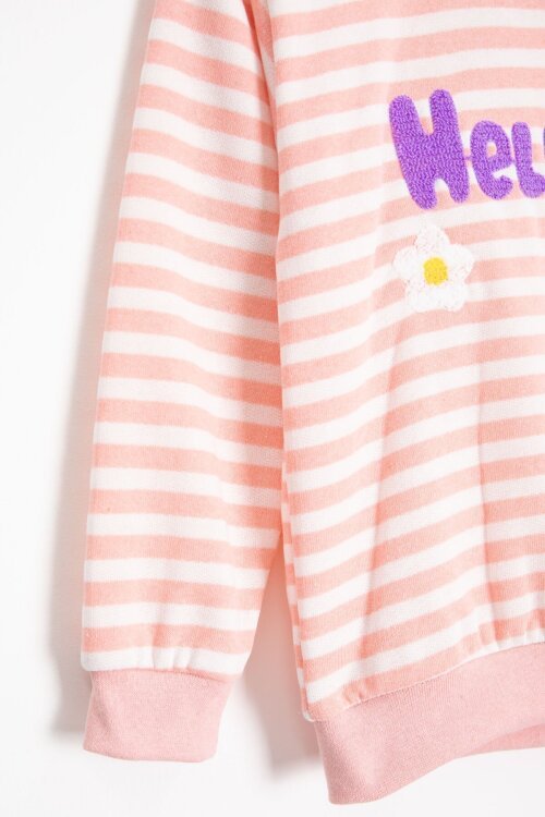 Somon Papatya Nakışlı Çizgili Kız Çocuk Takım 23352