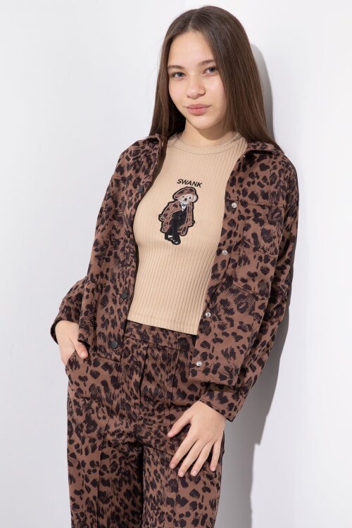 Taba Leopar Desenli Ceketli ve Pantolonlu Kız Çocuk Badili 3lü Takım  23550