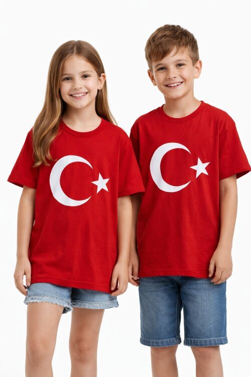 Unisex Türk Bayrağı Baskı T-shirt 5-14 Yaş 13815
