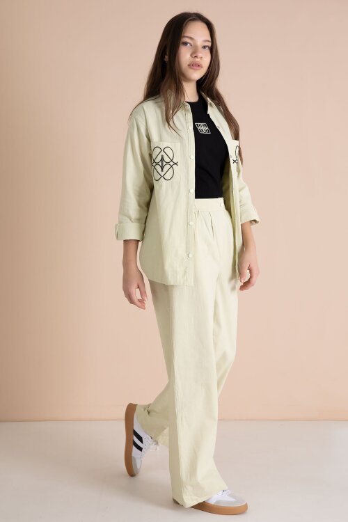 Yeşil Nakışlı Gömlekli Badili Kız Çocuk 3lü Pantolonlu Takım 23560